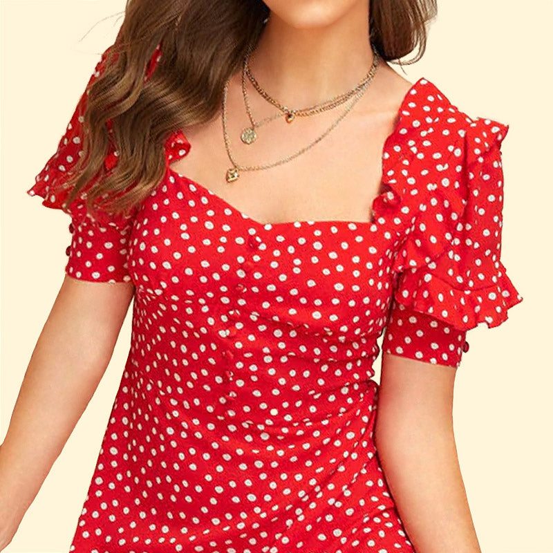 red polka dot dress with sleeves CurveWow Wrap Angel Sleeve Pleated Midi Dress Red Polka Dots Curvewow